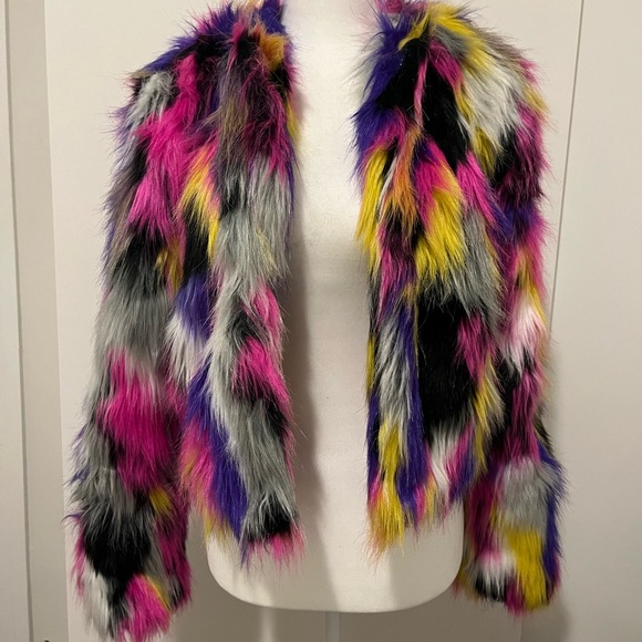 MULTICOLORED FAUX FUR COAT - Elle Multi Faux Fur Jacket - Sold out online! - Picture 3 of 8